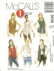 3938 1 HR LOOSE ASYMMETRY/ BUTTON/ TIE VESTS PATTERN XS-M, L-XL